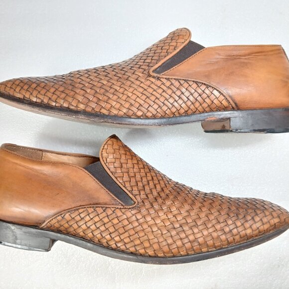 Saks Fifth Avenue Woven Leather Slip-On Loafers Mens 10 Made in Italy Good Cond - Picture 3 of 16
